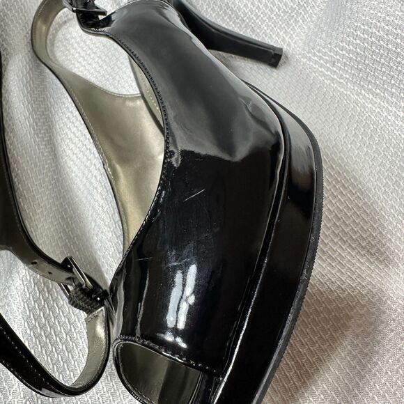 Worthington Shoes Sz 8M BLK SlingBack Patent Adjustable Open Toe Heels Pumps - Picture 5 of 13